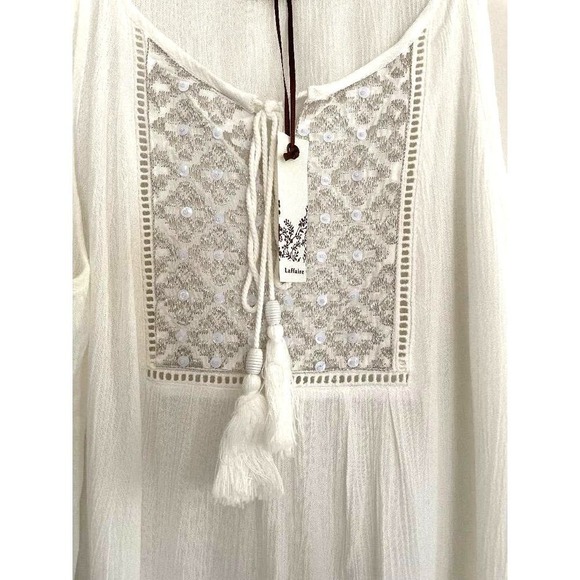 Laffaire Womens White Gold Embroidered Sequin Tassel Tank Top Boho Sleeveless S - Picture 7 of 7